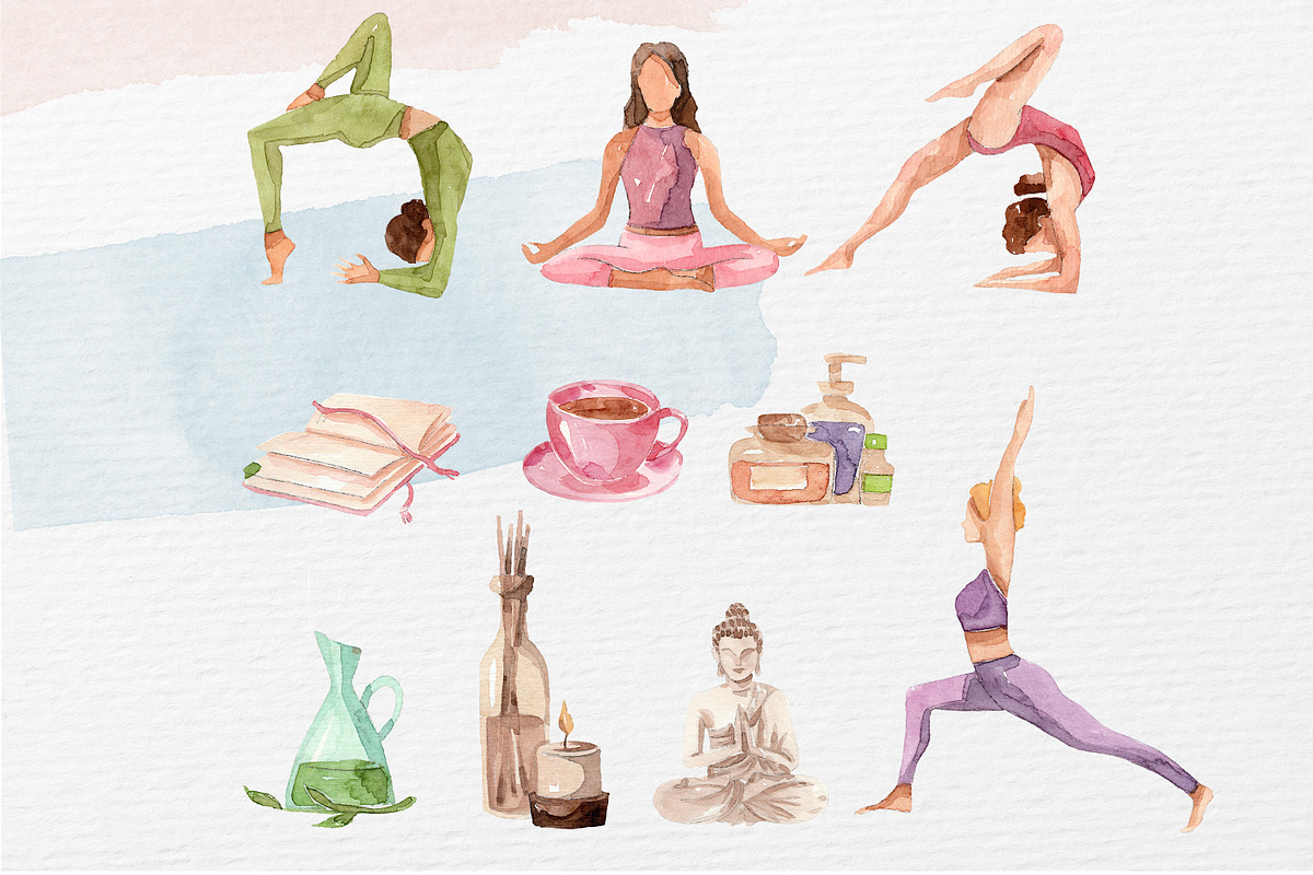 Watercolor Yoga Women Clipart, an Illustration by Marine art (Photo 3 of 4)