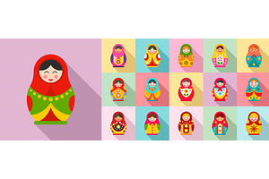 Nesting doll icon set, flat style, an Illustration by Ylivdesign