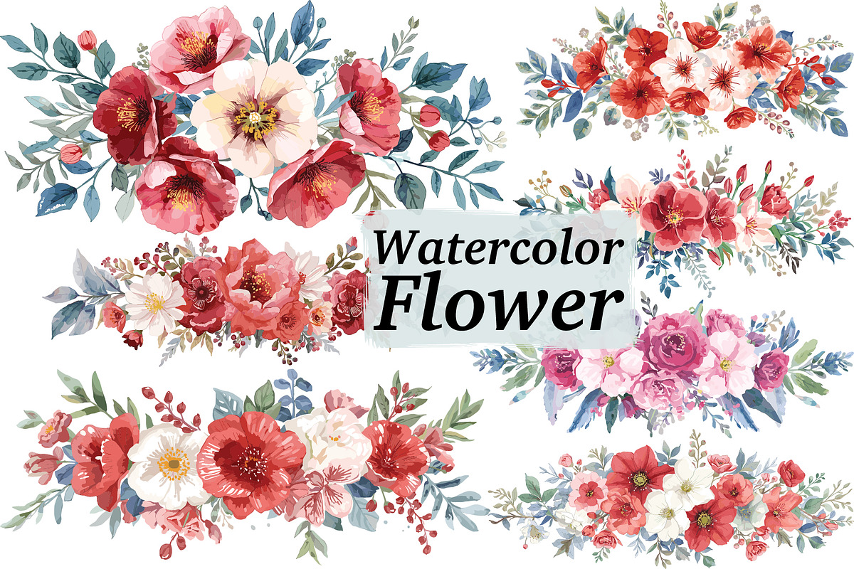 Romantic Red Floral Set, an Illustration by Designs_River