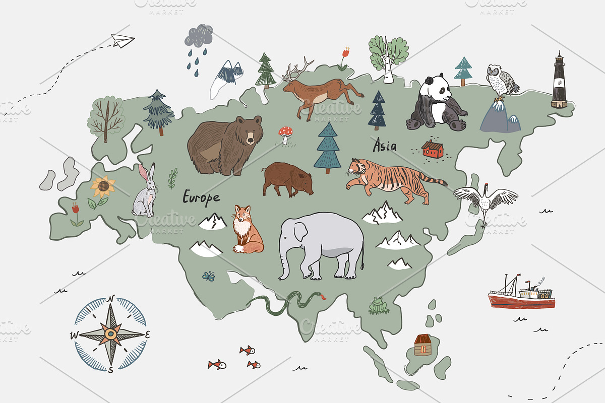 Animals World Map, an Animal Illustration by GooseFrol (Photo 10 of 28)