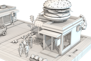 Low Poly Burger Cafe On Phone Screen