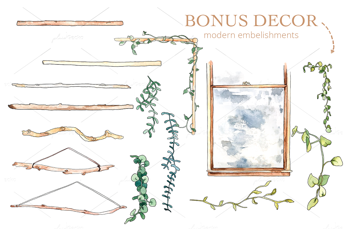 Watercolor Hanging Plant Sky Garden, an Illustration by plaidGecko (Photo 3 of 8)