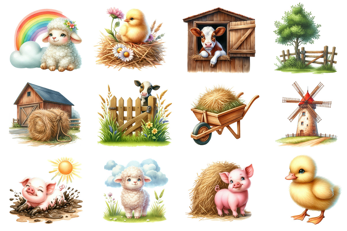 Cute farm animals clipart, an Illustration by CreationArt (Photo 2 of 5)
