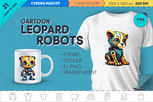 Cartoon Leopard Robots. T-Shirt