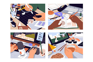 Hands at desk, creative work, hobby, a Work Illustration by PaperTrident