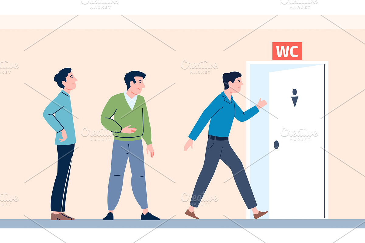Men queue to toilet and waits in, a Person Illustration by LadadikArt