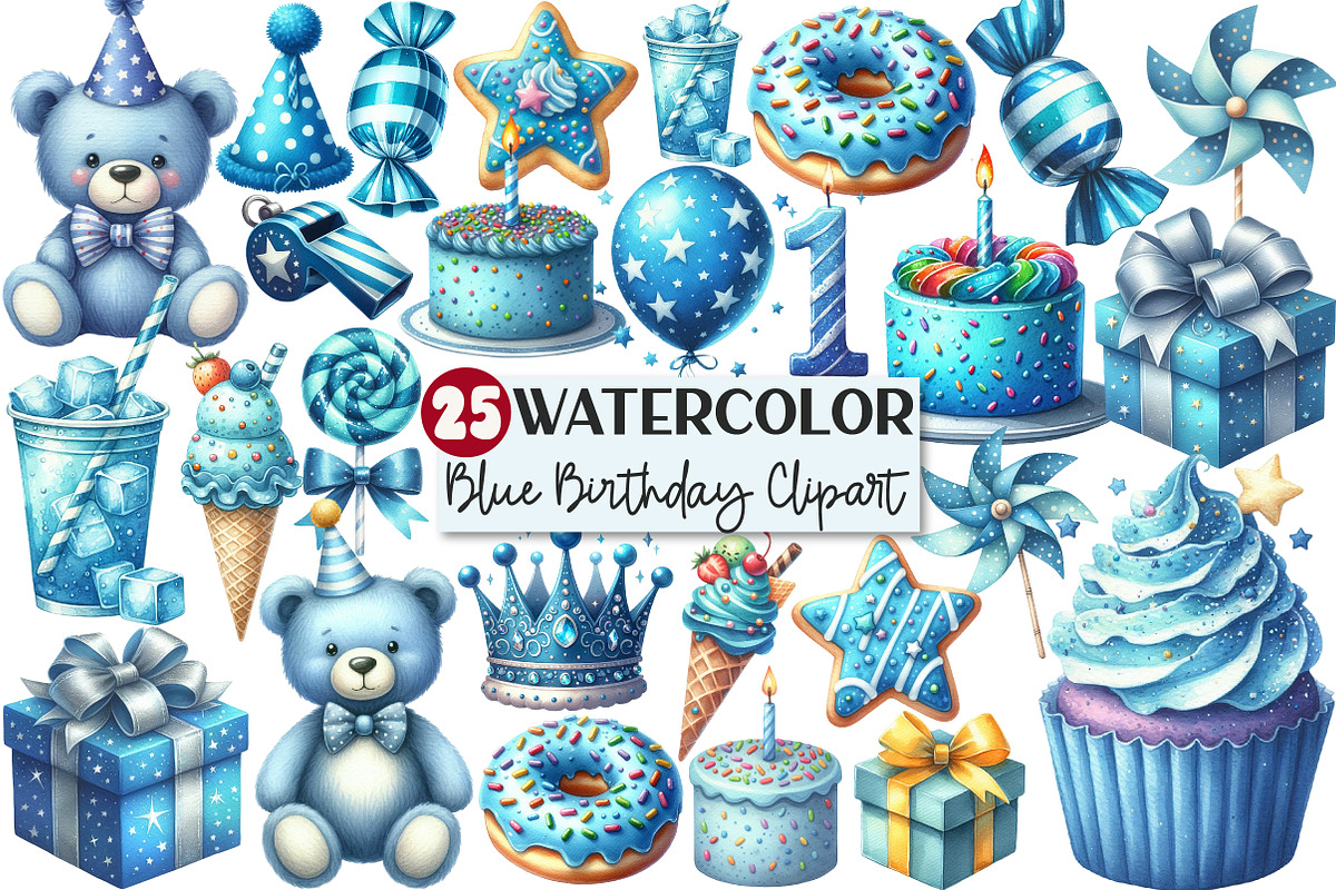 Kids Bright Blue Birthday Clipart, an Illustration by Rose Art (Photo 1 of 8)