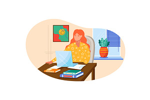 Woman with laptop thinking about, a Finance Illustration by vectorpointstudio
