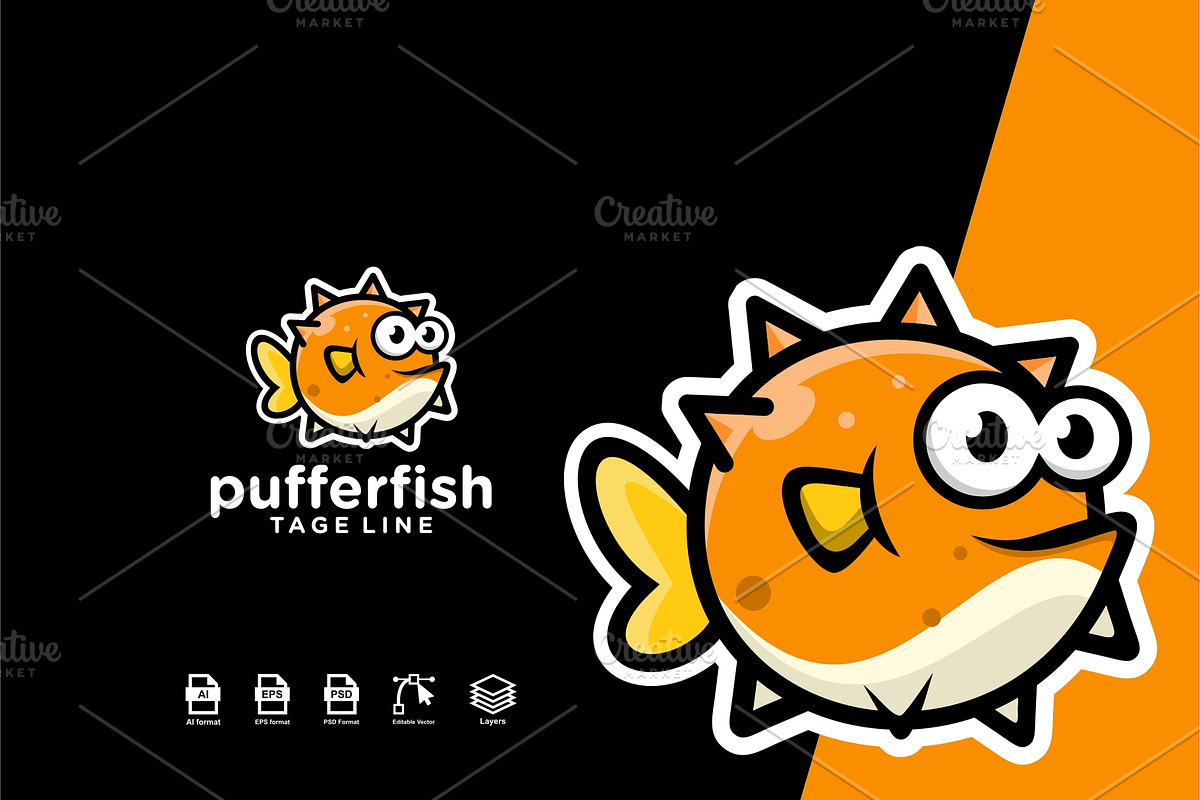 pufferfish mascot logo, a Branding & Logo Template by Balakosa.std