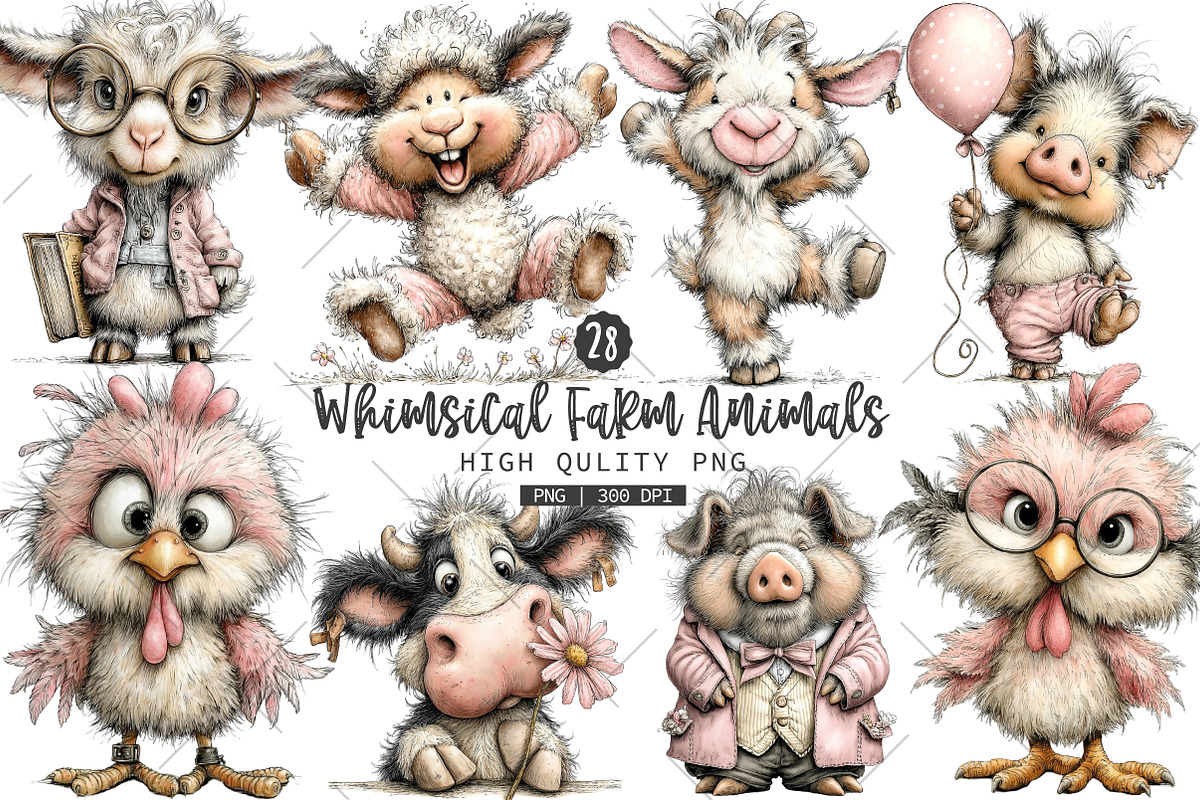 Whimsical Farm Animals PNG Clipart, a Seasonal Illustration by OK Design (Photo 1 of 6)