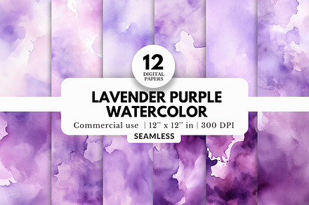 12 Purple Watercolor Digital Papers