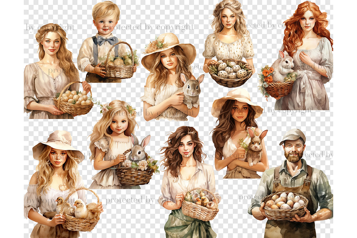 Rustic Easter Clipart | Easter Girls, a Person Illustration by GlamArtZhanna (Photo 4 of 4)