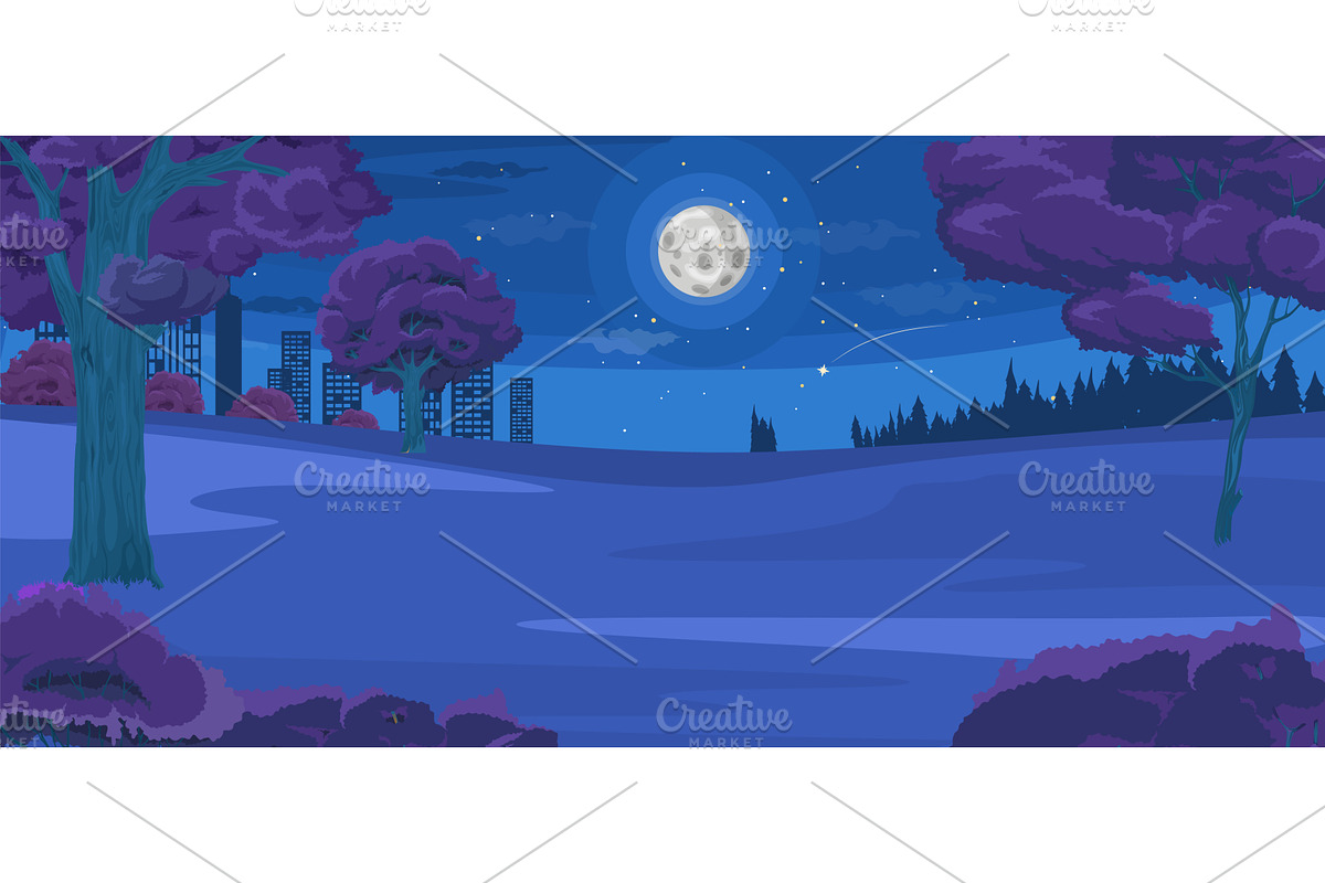 A serene forest clearing at night, an Illustration by SiberianArt