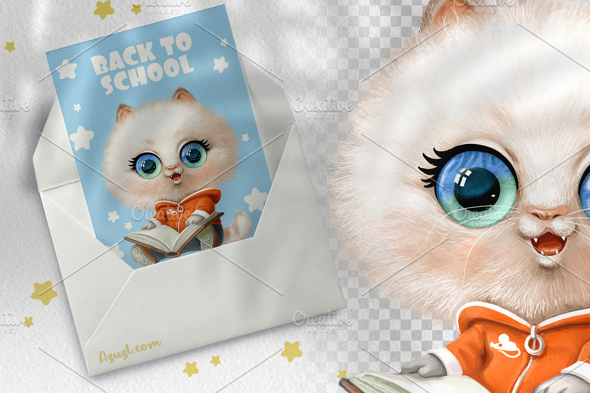 Student kitten read a book, an Animal Illustration by Azuzlikus (Photo 2 of 3)