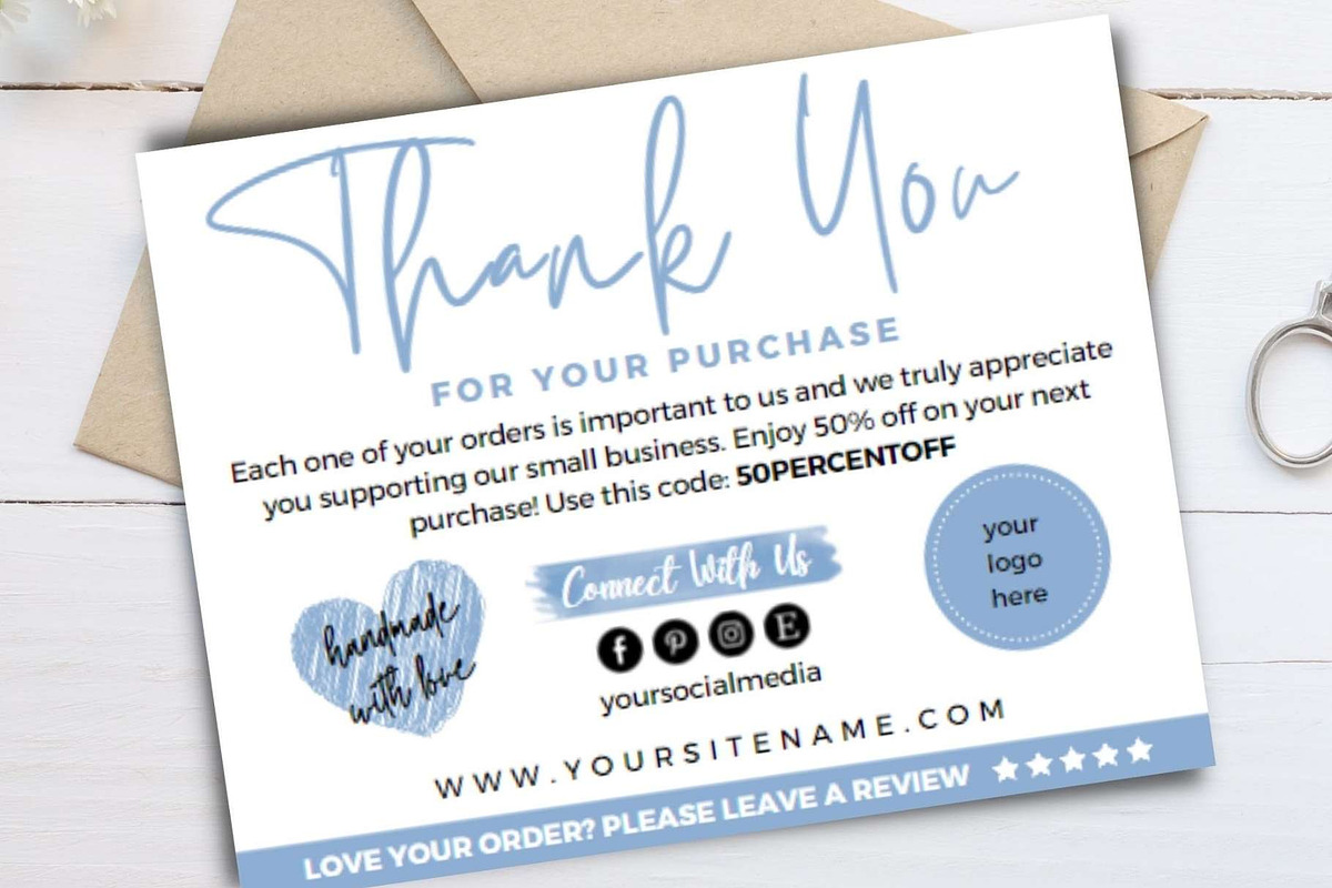 Thank you order card blue Canva 13, a Card Template by bonadigitals (Photo 1 of 3)