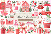 Festive Red Christmas Watercolor Cli, an Illustration by Sublimation Artist (Thumbnail 1 of 6)