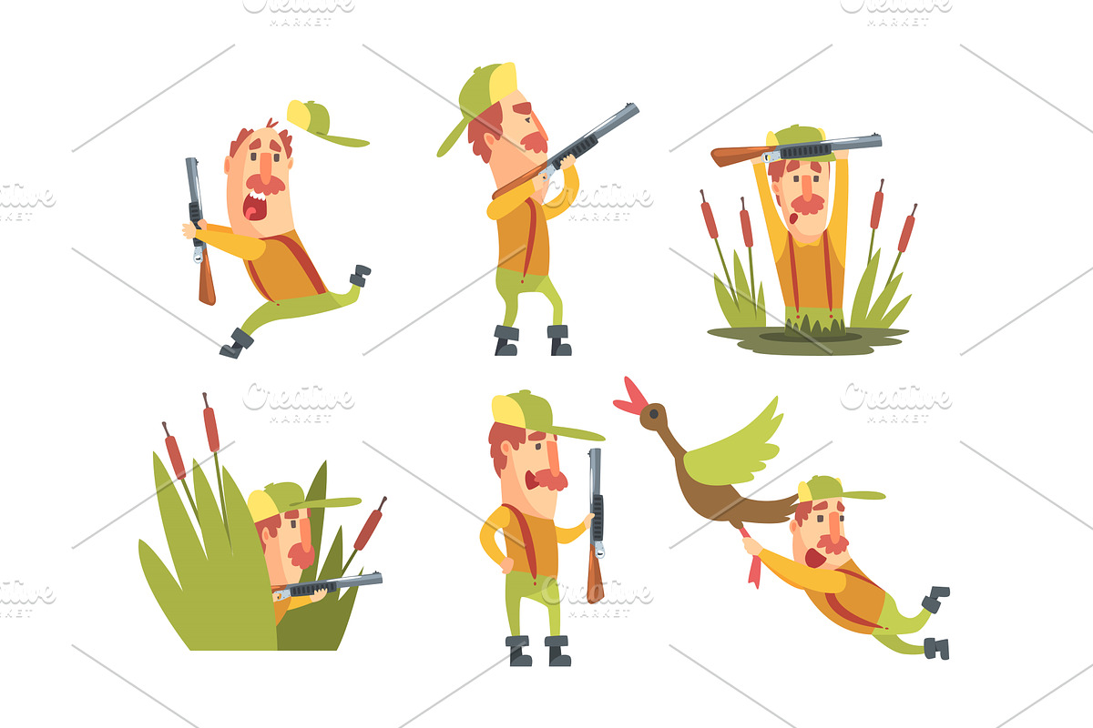 Collection of Funny Hunter Cartoon, a Sport Illustration by TopVectors