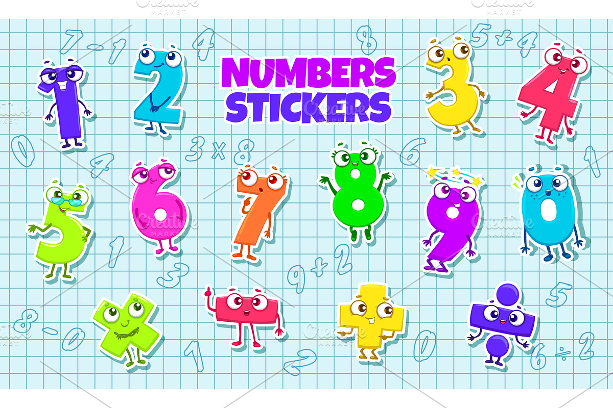 Cartoon math number characters, an Education Illustration by Vector Tradition