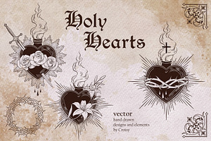 Holy Hearts Hand Drawn Vector Arts, a Decorative Illustration by Croisy