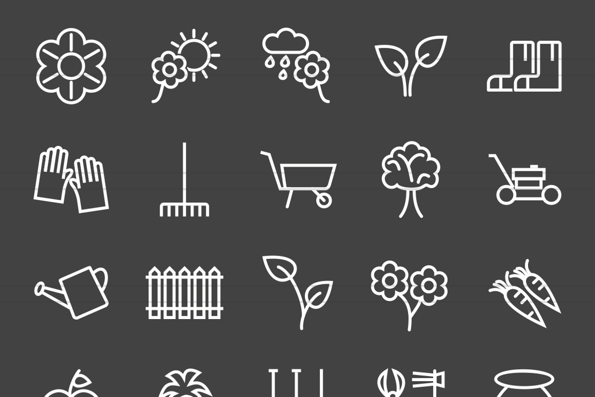 50 Gardening Line Inverted Icons, an Outline Icon by IconBunny