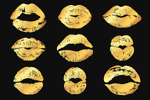 Golden Lips. Lipstick Imprint With