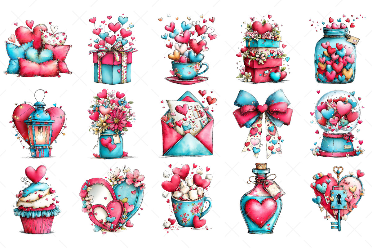 Whimsical Valentine Day Clipart Png, an Illustration by Craft Nest (Photo 3 of 6)