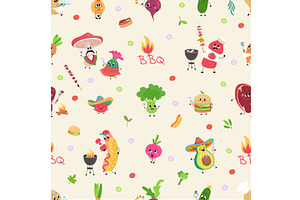 Cartoon bbq food seamless pattern, a Food Illustration by Valerie Bodnar