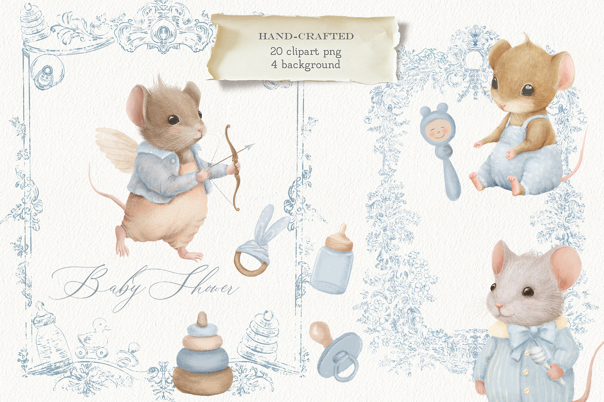 Baby Shower Baby Boy set, an Animal Illustration by AlenaVlasko stock Market (Photo 1 of 9)