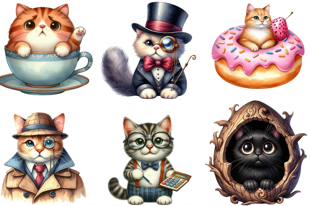 Funny Quirky Cats Clipart, an Illustration by Designking (Photo 2 of 4)