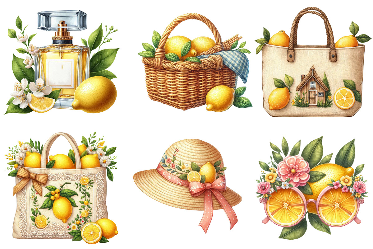 Lemon Clipart Summer Fashion Cottage, an Illustration by Watercolor design (Photo 4 of 4)