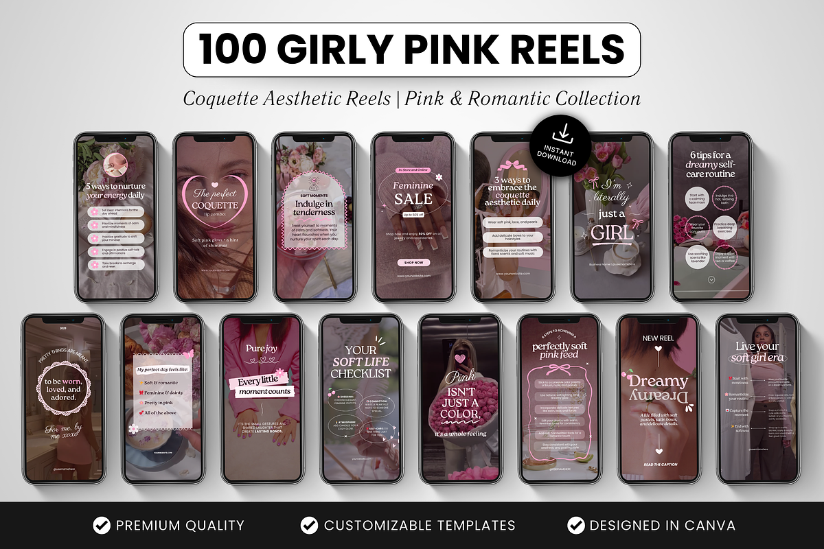 100 Girly Pink Instagram Reels, a Social Media Template by DigiPax (Photo 1 of 10)