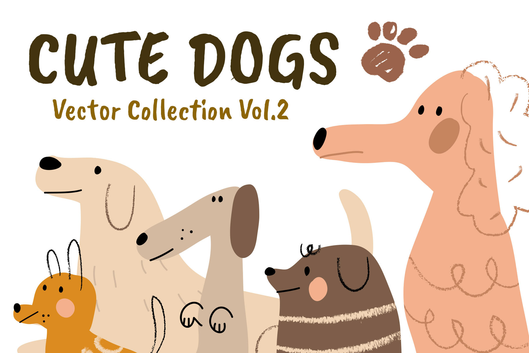 Cute dog breeds vector set