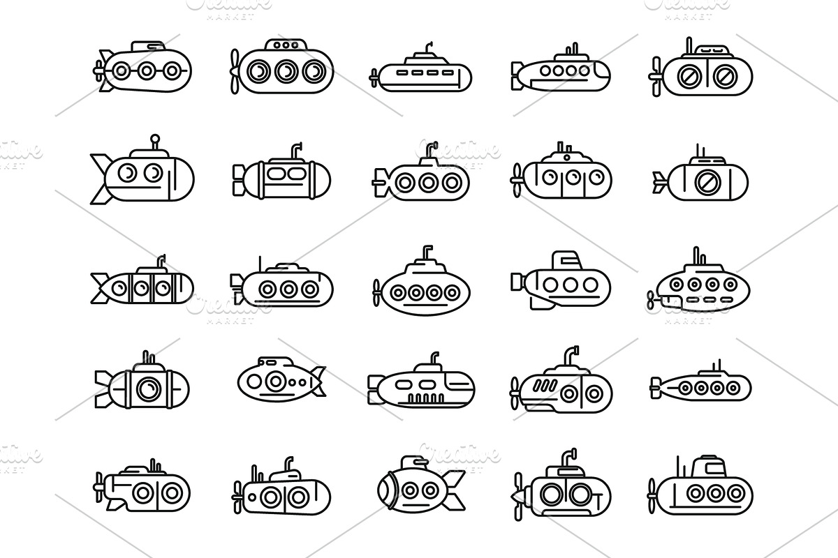 Submarine icons set outline vector, an Animal Illustration by Ylivdesign