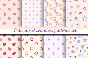 Cute pastel seamless patterns set