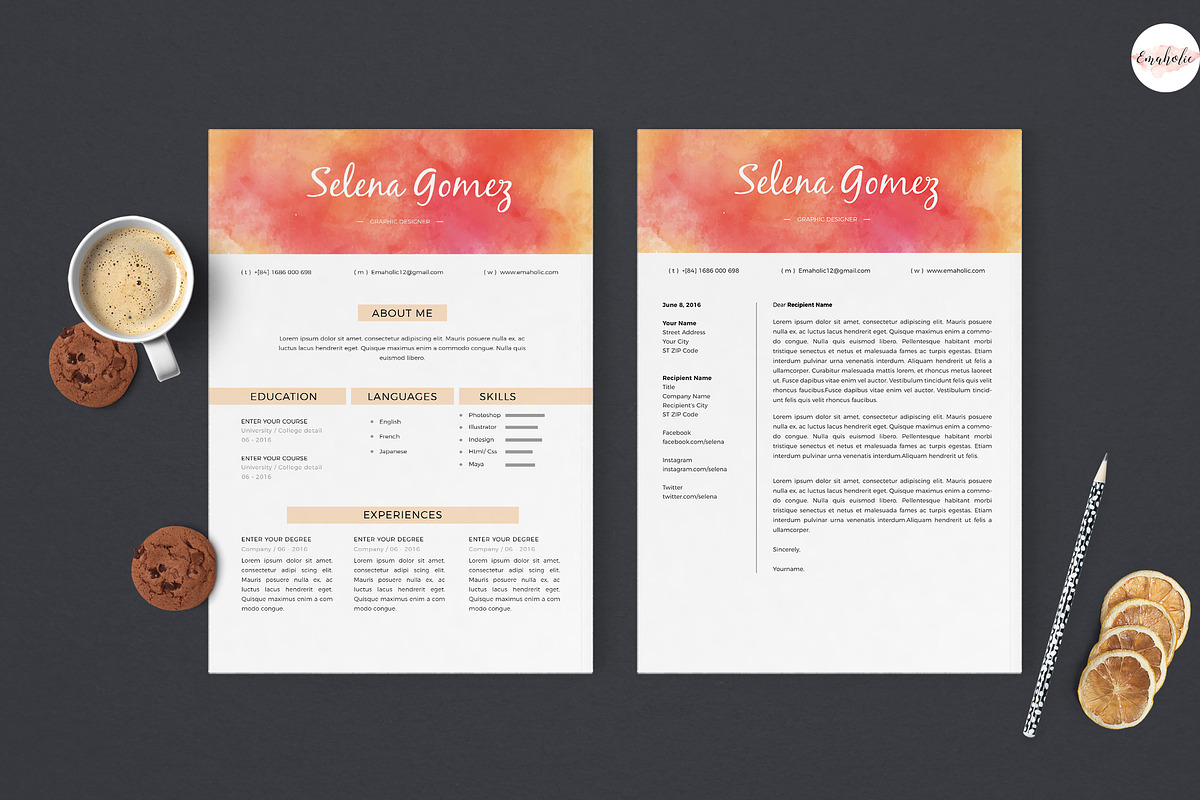 Watercolor Resume Template, a Resume Template by Emaholic Template (Photo 3 of 4)