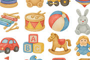 Watercolor Kids Toy Collection Set, an Object Graphic by RT Studio (Thumbnail 3 of 4)