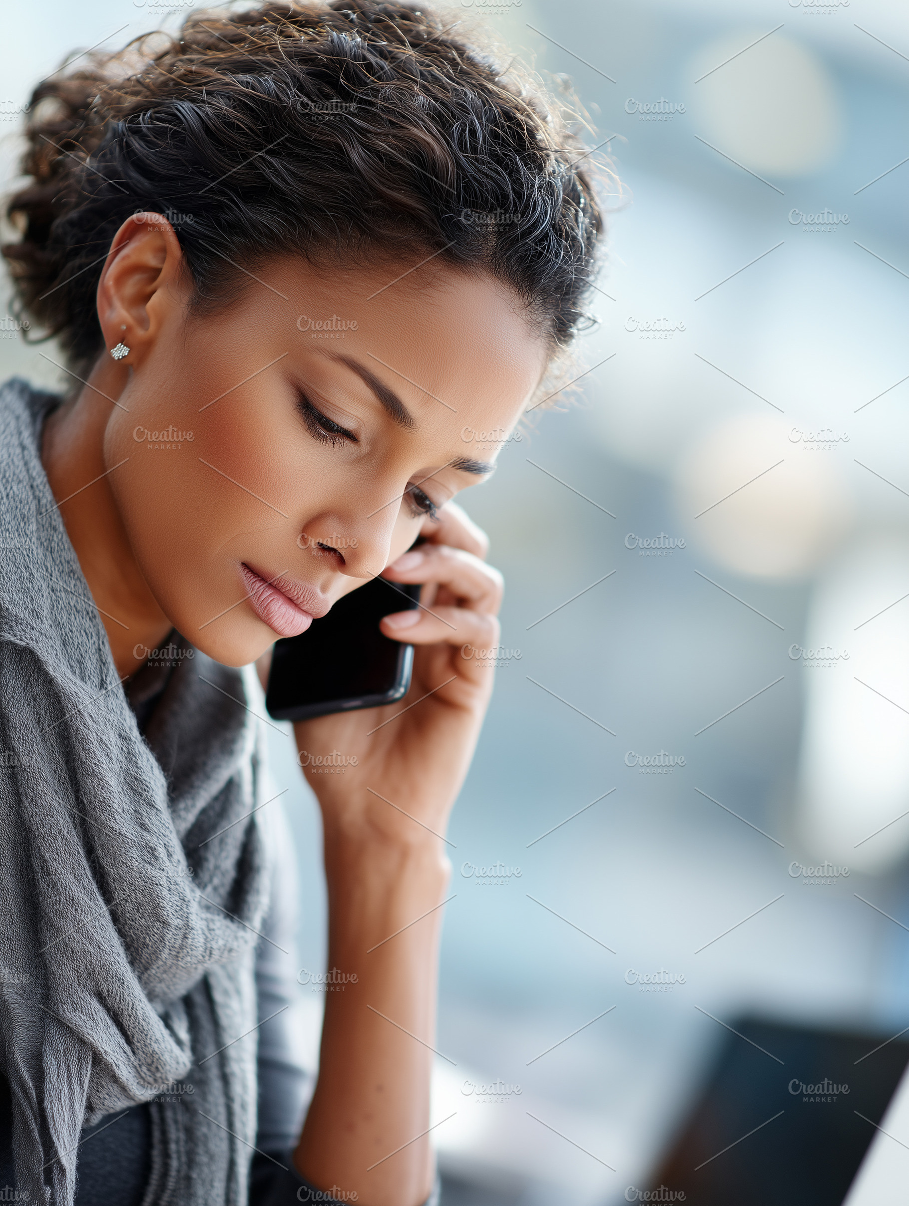 Focused young woman talking on phone, a Business Photo by MistyDay