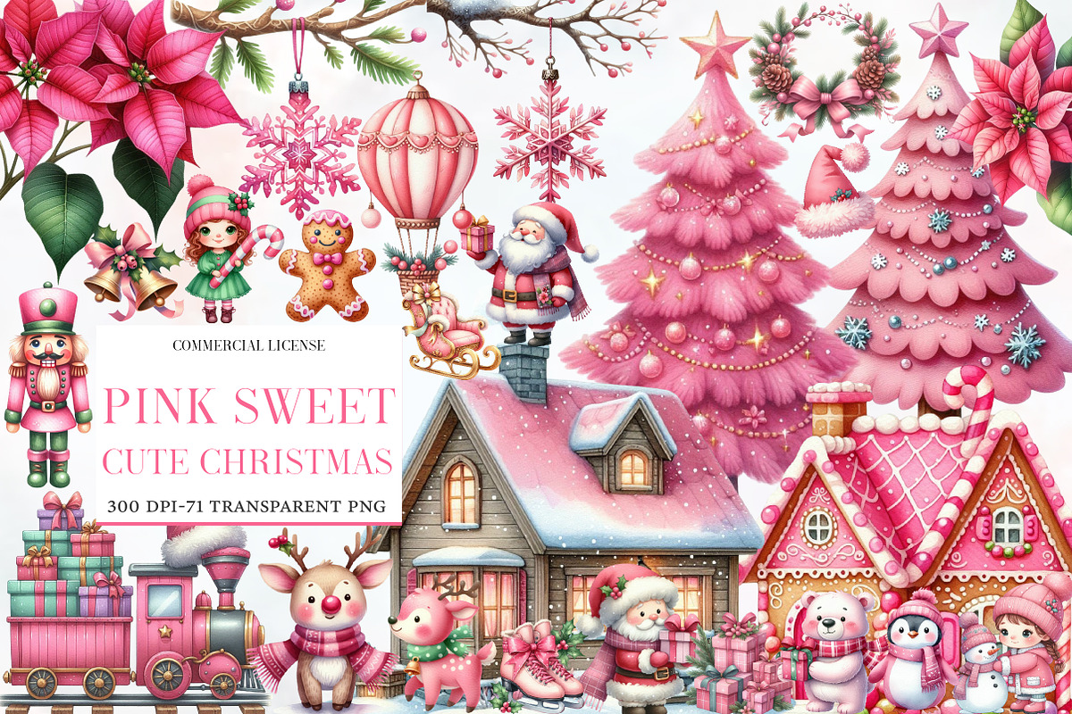 Pink Sweet Cute Christmas Clipart, an Illustration by Designworld (Photo 1 of 6)