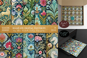 Damask Horses Seamless Patterns, a Pattern Graphic by The Dutch Lady Designs