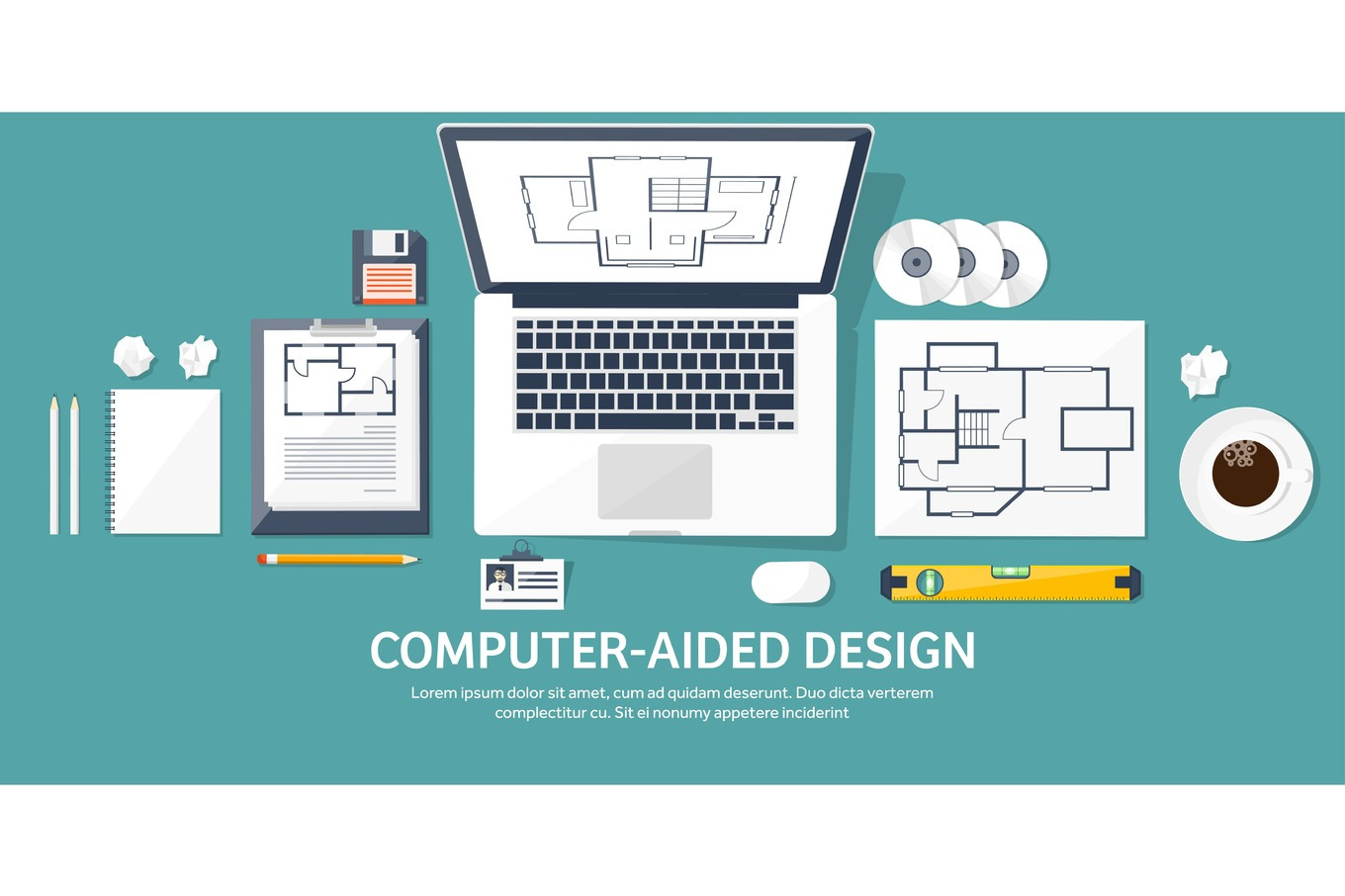 Vector illustration. Engineering and architecture. Notebook, computer ...
