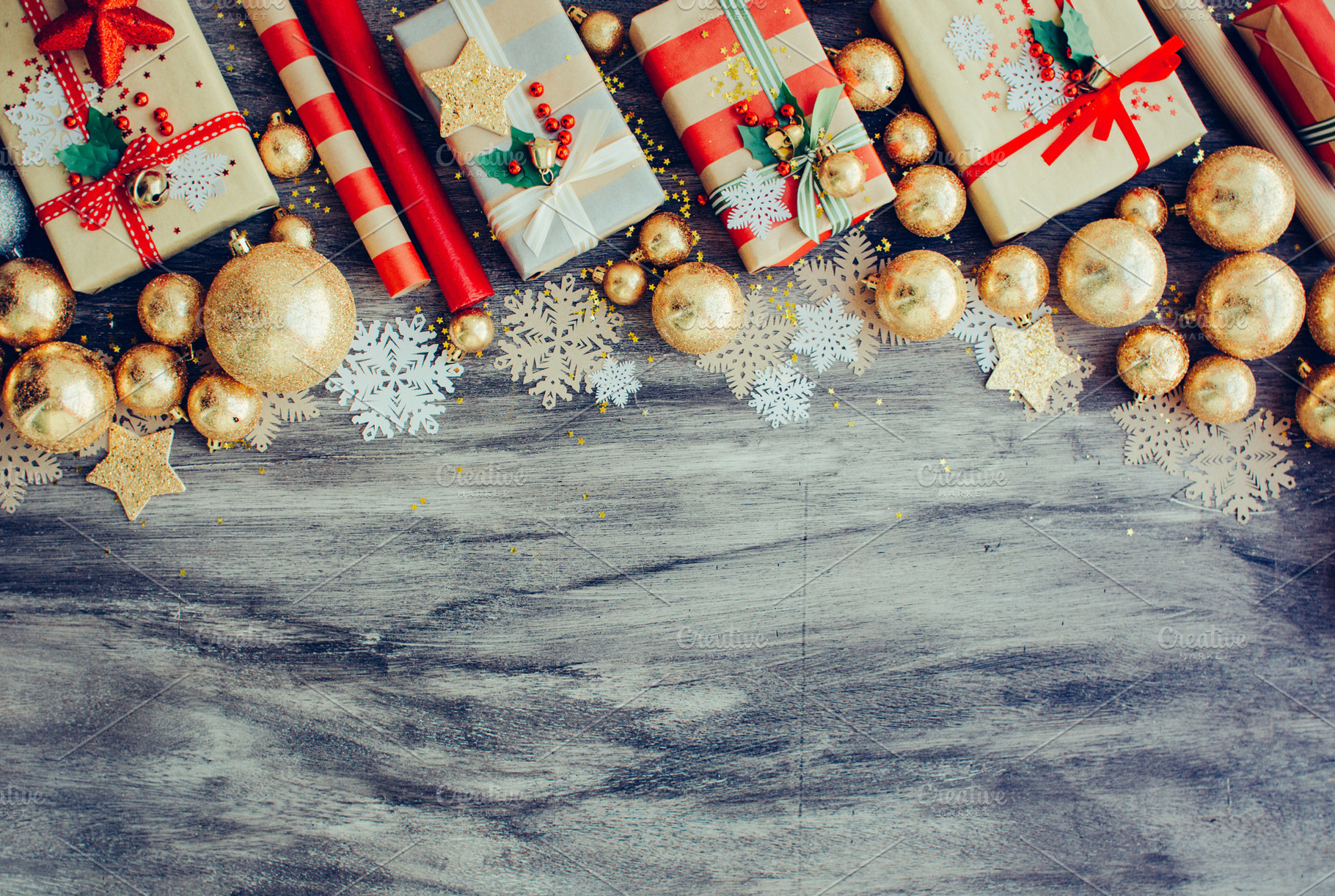 Christmas background with gift boxes featuring light, red, and abstract, a Holiday Photo by Abstract Vanilla