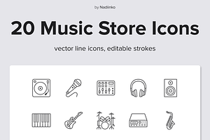 Music Store Line Icons