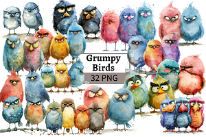 Funny Grumpy Birds Cliparts