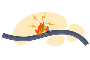 Short circuit in wire with flame, a Technology Illustration by YummyBuum