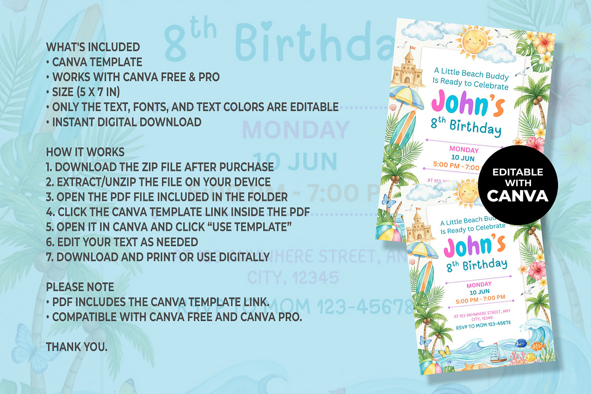 Beach Birthday Invitation, an Invitation Template by M9 Design (Photo 4 of 4)