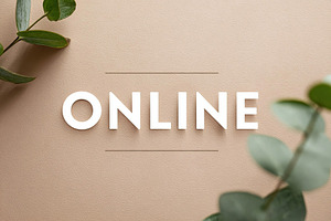 Wall poster displaying the word online surrounded by greenery for a modern deco, a Photo by AlyaAnd