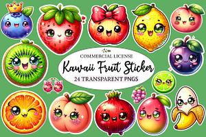 Kawaii  Fruit Clipart Bundle, an Illustration by Designworld