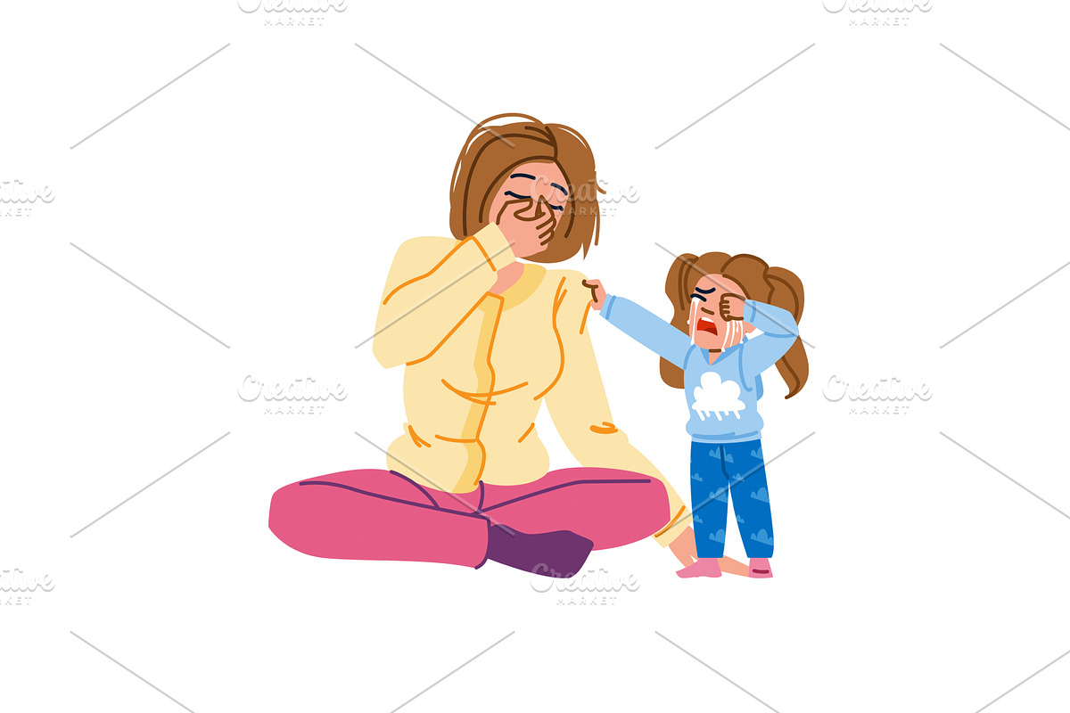 Tired mother soothing crying, a Person Illustration by pikepicture
