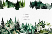 Forest Watercolor Clipart PNG, an Object Graphic by MyLittleMeow (Thumbnail 1 of 6)