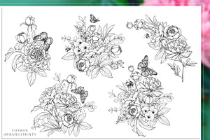 Fragrant Peonies. Vector Set